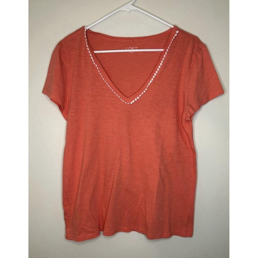 LOFT Coral V-neck Lightweight Short Sleeve Blouse Top Pullover Casual Women's M
